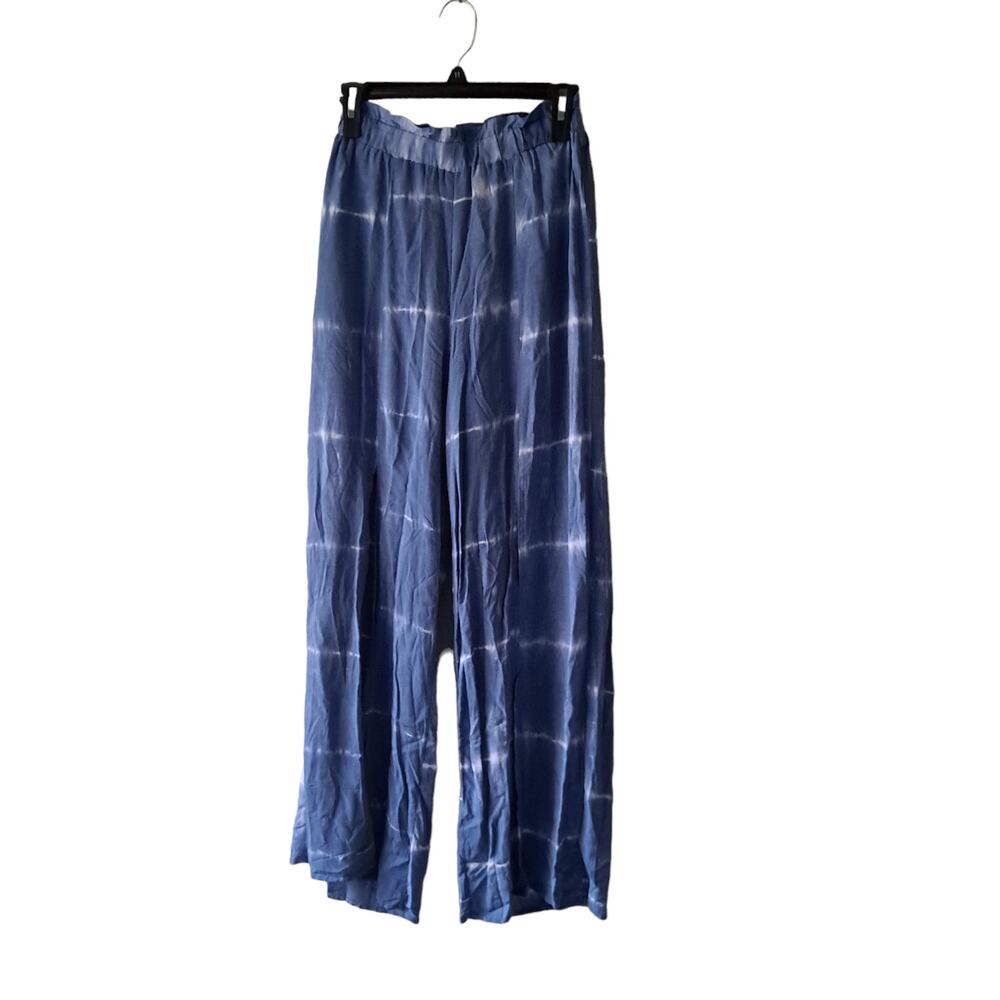 Hem & Thread Blue Rayon Tie Dye Elastic Waist Inner Slit Palazzo Pants - S (NWT)